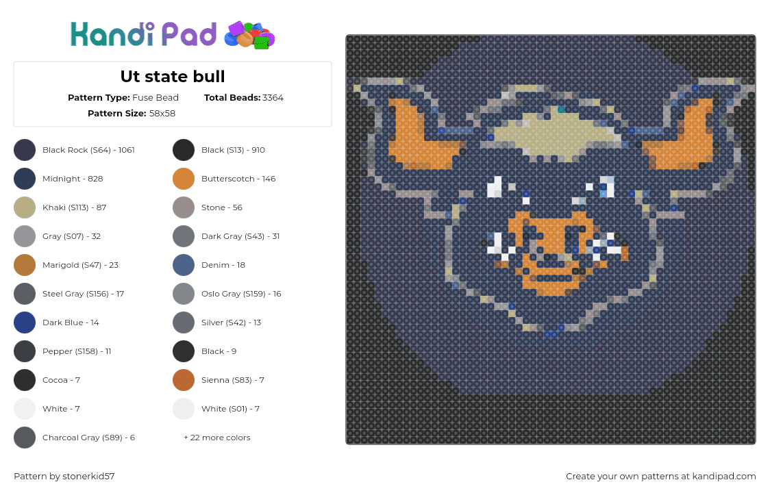 Ut state bull - Fuse Bead Pattern by stonerkid57 on Kandi Pad - big blue,utah state,mascot,bull,college,university,school,orange