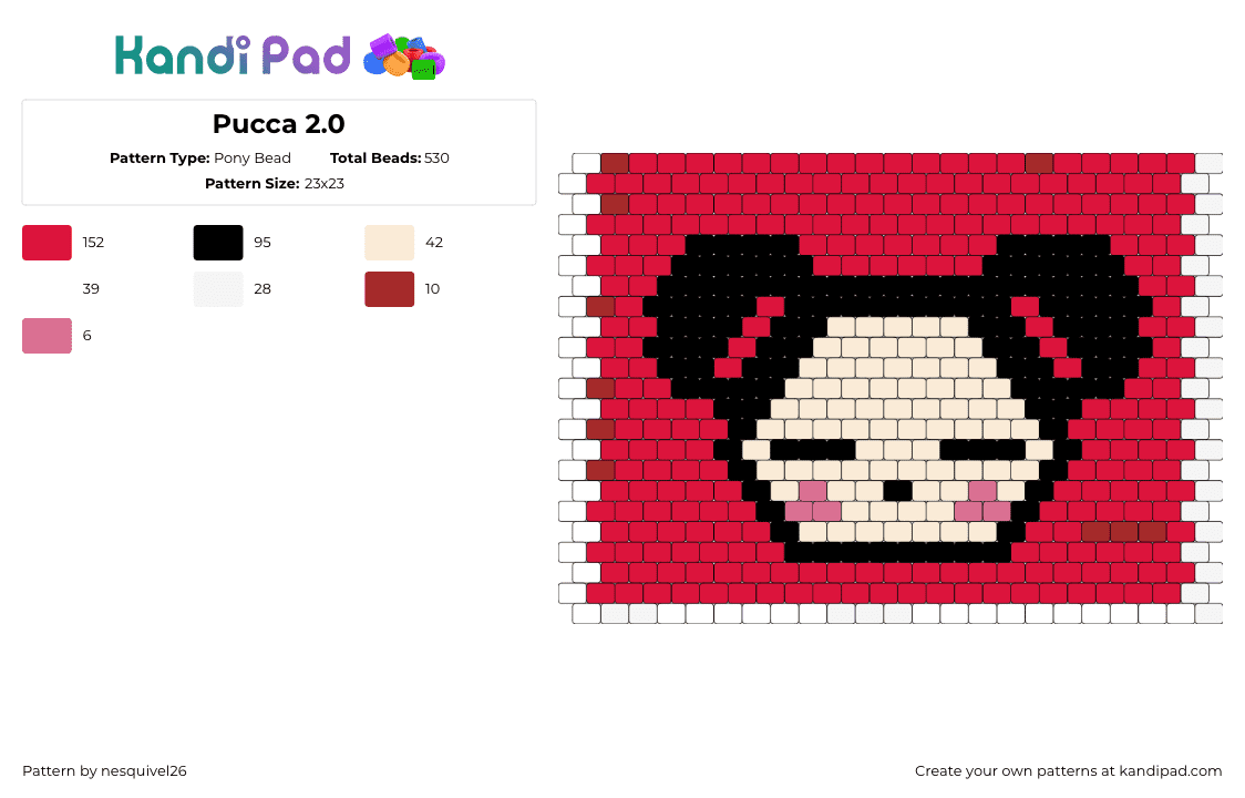 Pucca 2.0 - Pony Bead Pattern by nesquivel26 on Kandi Pad - pucca,ninja,tv show,head,panel,bag,cartoon,red,tan,black