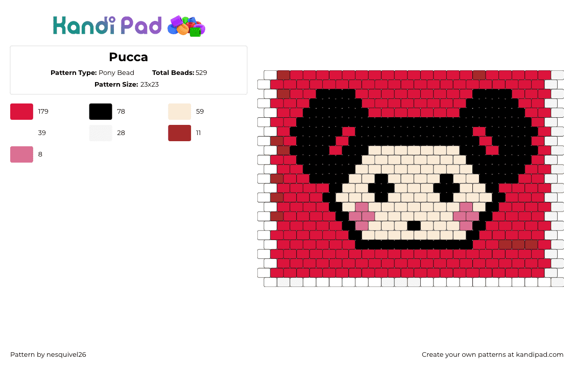 Pucca - Pony Bead Pattern by nesquivel26 on Kandi Pad - pucca,ninja,tv show,head,panel,bag,cartoon,red,tan,black