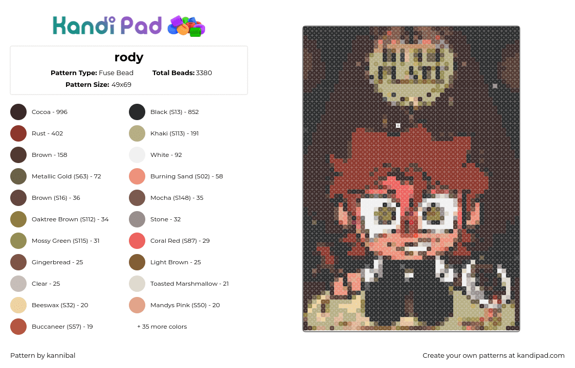 rody - Fuse Bead Pattern by kannibal on Kandi Pad - rody lamoree,dead plate,character,chibi,video game,brown