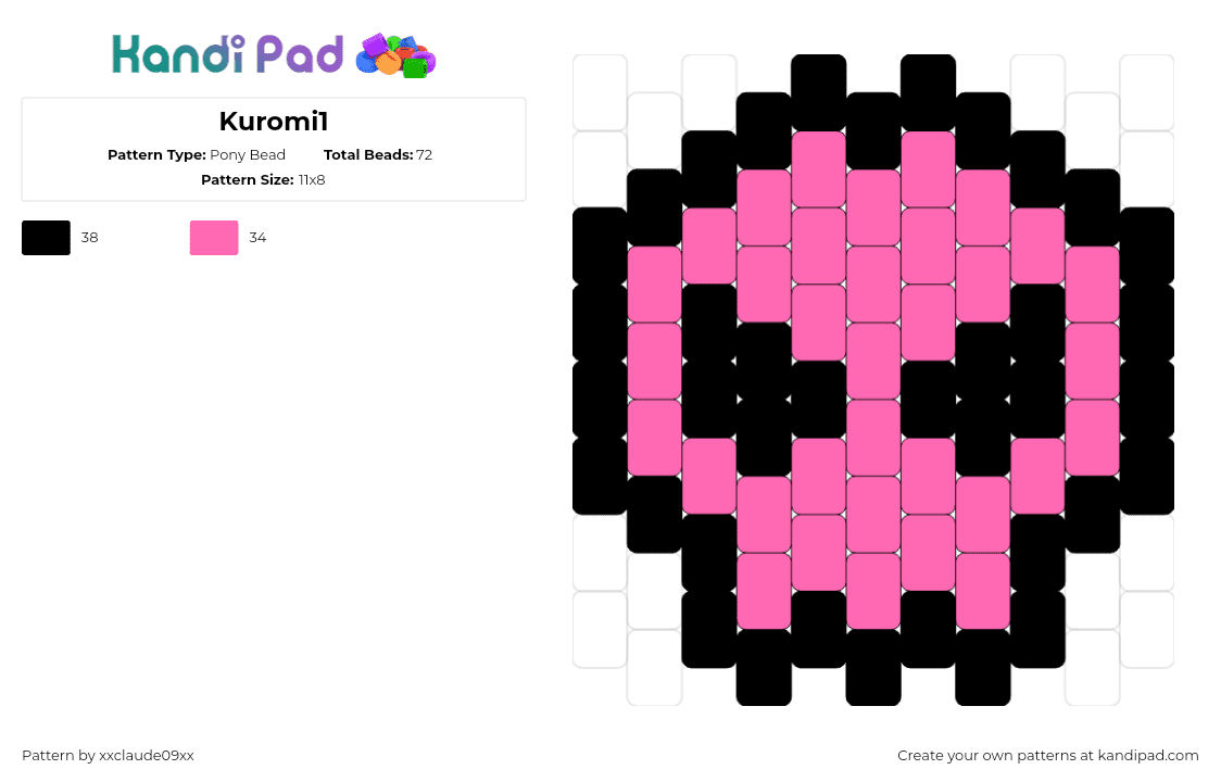 Kuromi1 - Pony Bead Pattern by xxclaude09xx on Kandi Pad - kuromi,sanrio,skull,pink,black