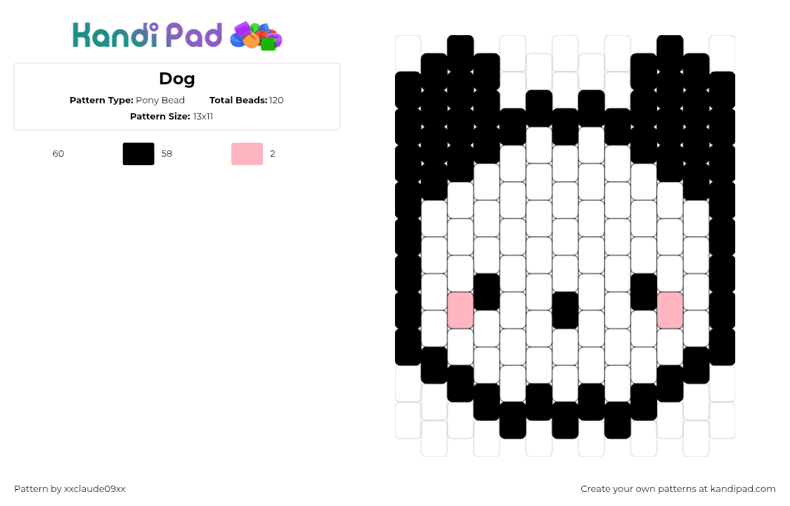 Dog - Pony Bead Pattern by xxclaude09xx on Kandi Pad - pochacco,sanrio,dog,character,head,charm,cute,kawaii,white,black