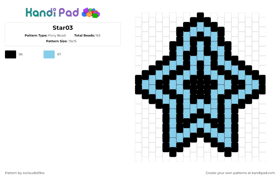 Star03 - Pony Bead Pattern by xxclaude09xx on Kandi Pad - star,charm,light blue,black