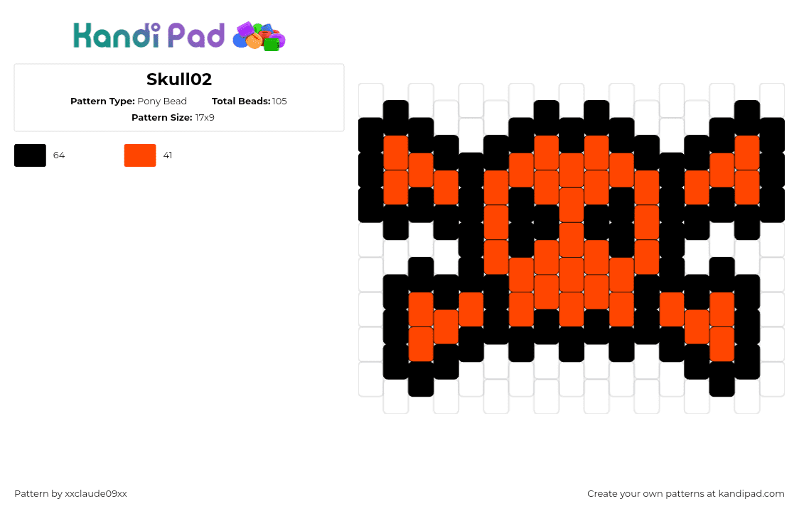 Skull02 - Pony Bead Pattern by xxclaude09xx on Kandi Pad - skull,crossbones,simple,cute,spooky,halloween,red,orange,black