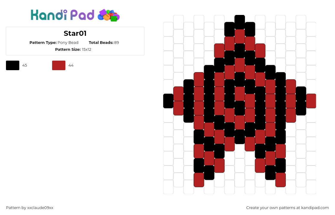 Star01 - Pony Bead Pattern by xxclaude09xx on Kandi Pad - swirl,star,spiral,hypnotic,red,black