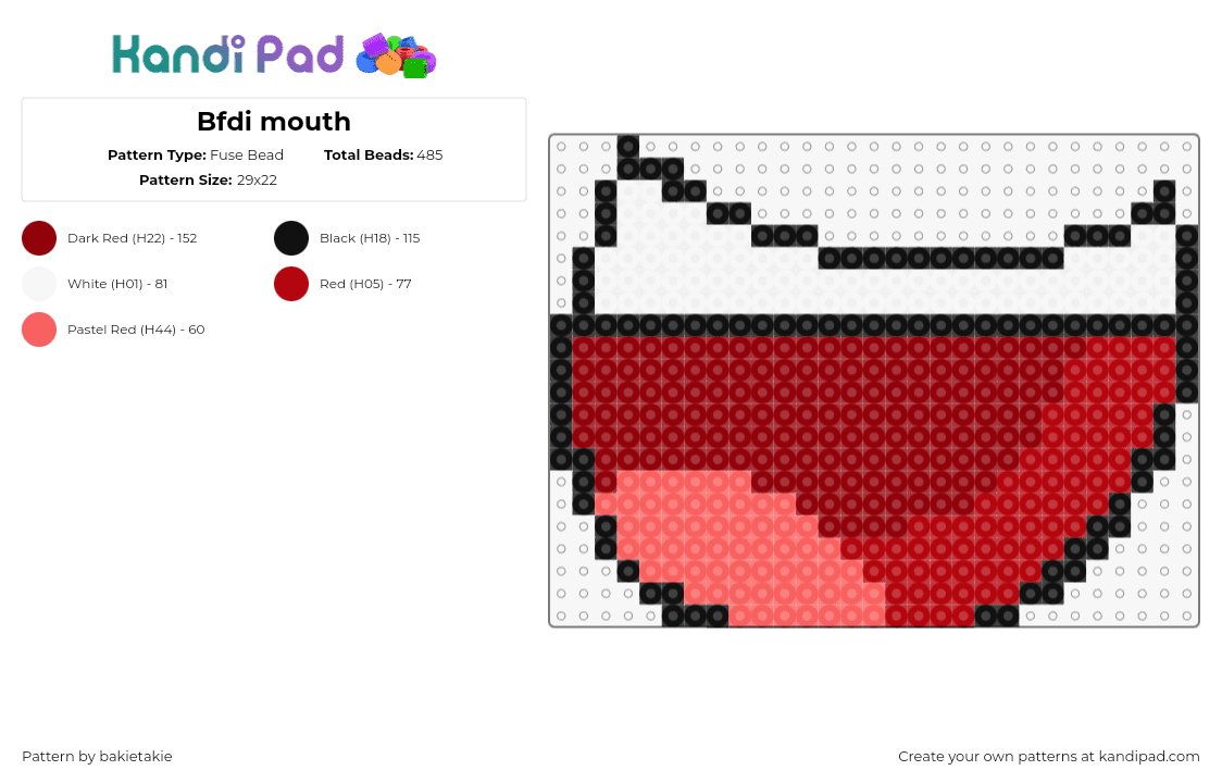 Bfdi mouth - Fuse Bead Pattern by bakietakie on Kandi Pad - mouth,bfdi,battle for dream island,tv show,animation,red,white