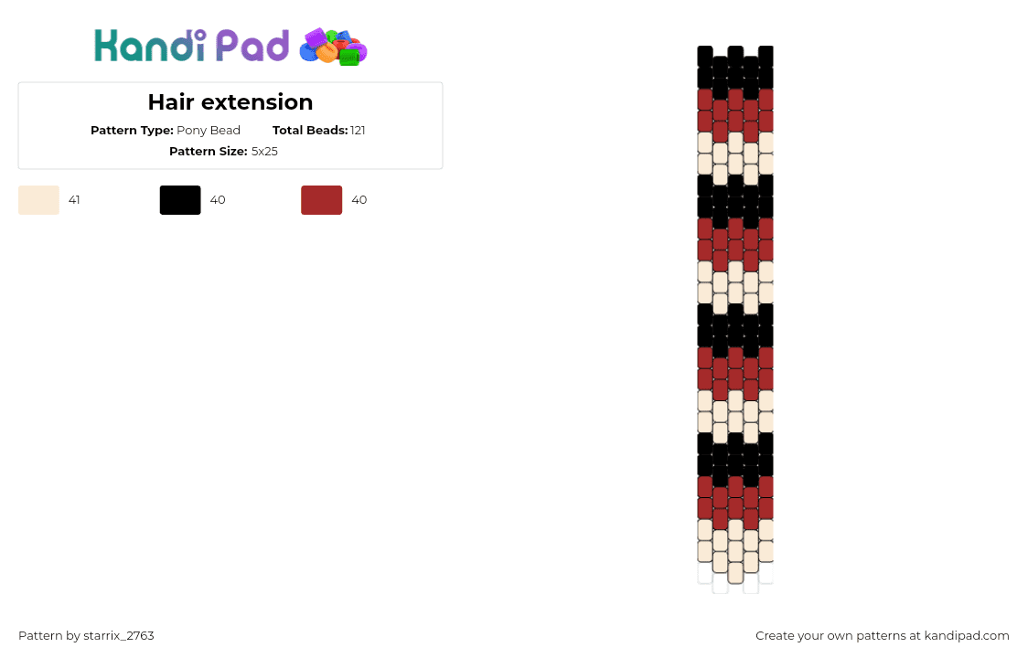 Hair extension - Pony Bead Pattern by starrix_2763 on Kandi Pad - tie,hair,stripes,red,beige,black