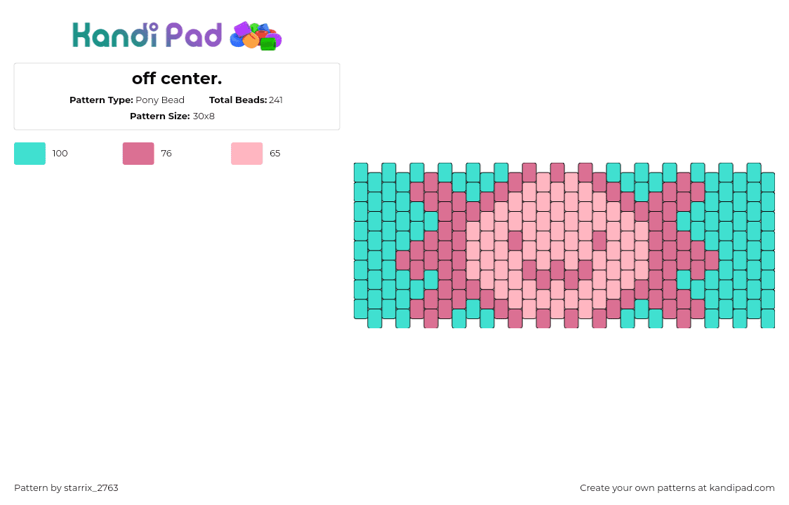 off center. - Pony Bead Pattern by starrix_2763 on Kandi Pad - axolotl,cute,cuff,pink,teal