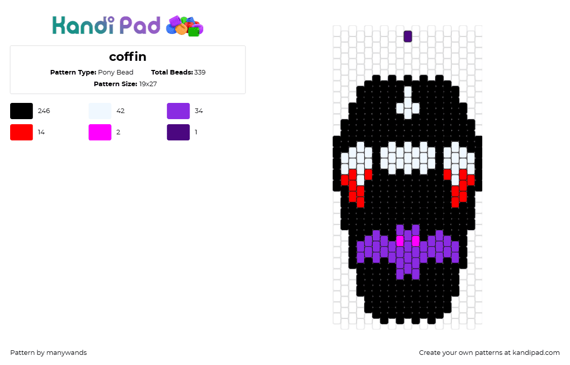 coffin - Pony Bead Pattern by manywands on Kandi Pad - coffin,vampire,fangs,bat,spooky,halloween,black,purple