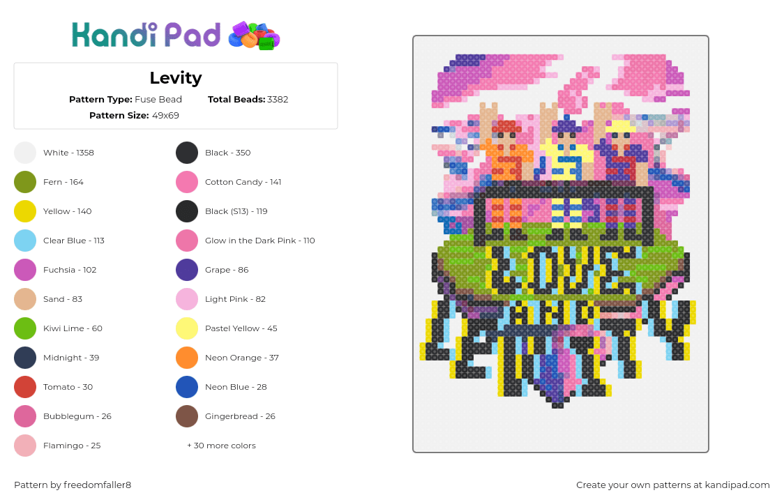 Levity - Fuse Bead Pattern by freedomfaller8 on Kandi Pad - levity,island,dj,music,edm,pink,green