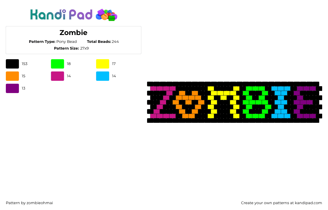 Zombie - Pony Bead Pattern by zombieohmai on Kandi Pad - zombie,text,colorful,dark,cuff,black