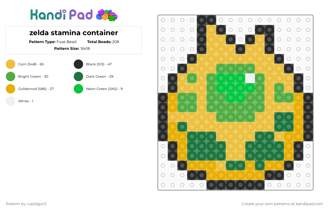 zelda stamina container - Fuse Bead Pattern by cupidgor3 on Kandi Pad - yellow,green,zelda,gaming,legendofzelda,game,perler