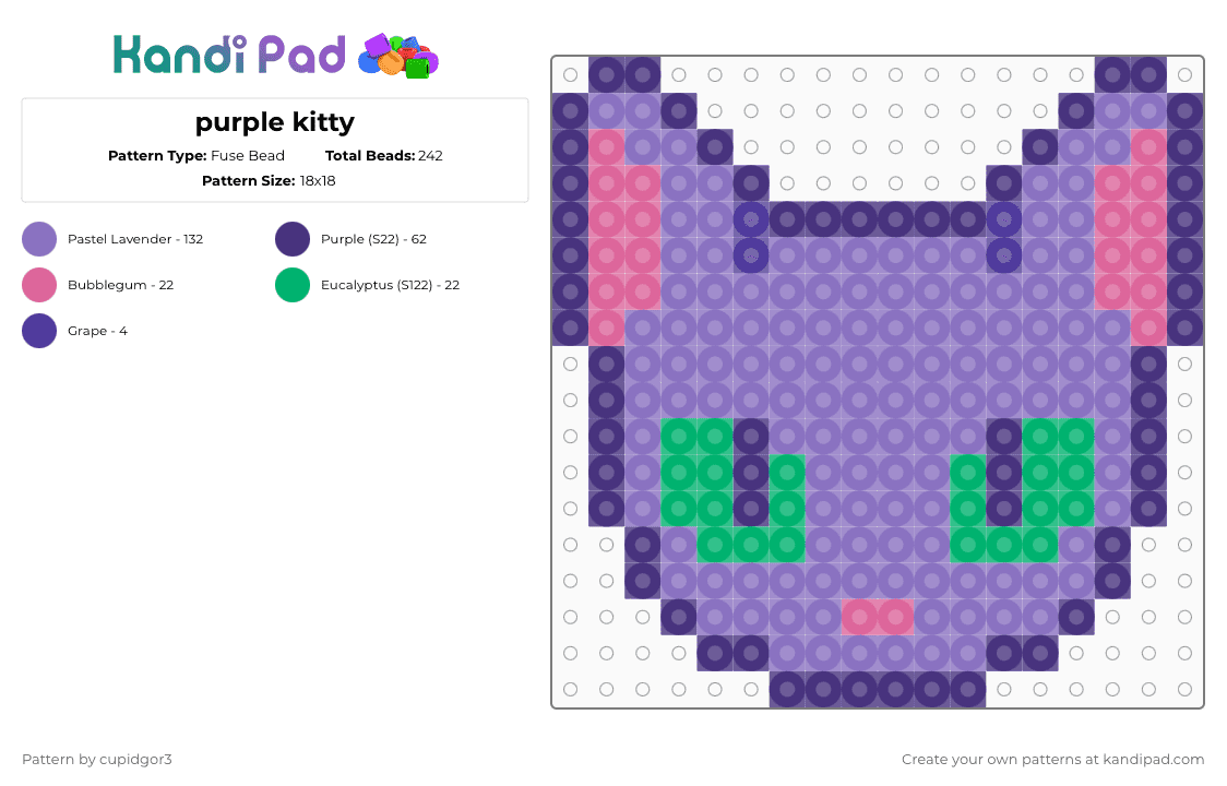 purple kitty - Fuse Bead Pattern by cupidgor3 on Kandi Pad - purple,blue,cat,halloween,kitty,cute,perler