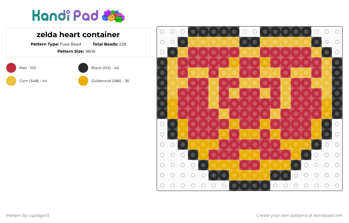 zelda heart container - Fuse Bead Pattern by cupidgor3 on Kandi Pad - red,zelda,legendofzelda,game,gaming,perler