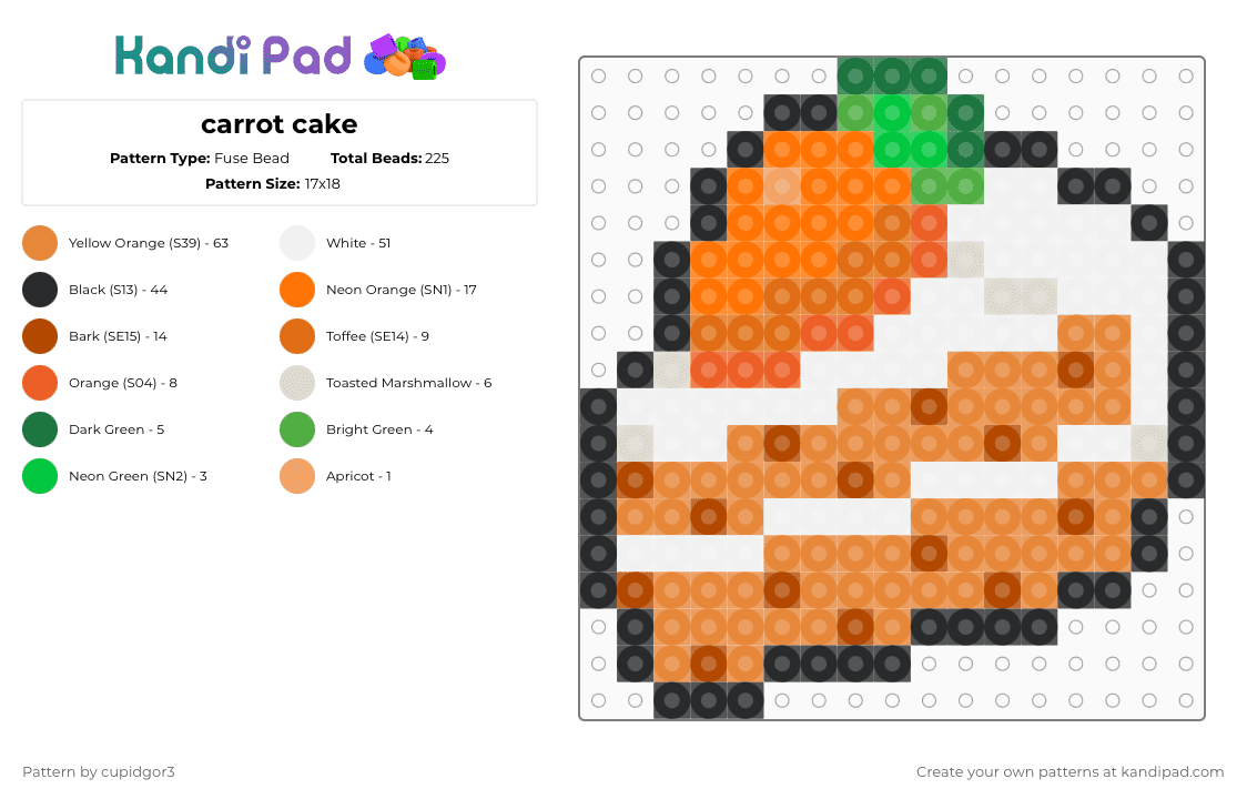 carrot cake - Fuse Bead Pattern by cupidgor3 on Kandi Pad - orange,food,cake,carrot,perler