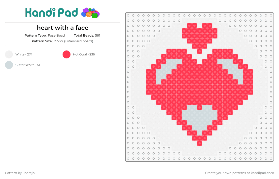 heart with a face - Fuse Bead Pattern by liberejo on Kandi Pad - hearts,love,coaster,circle