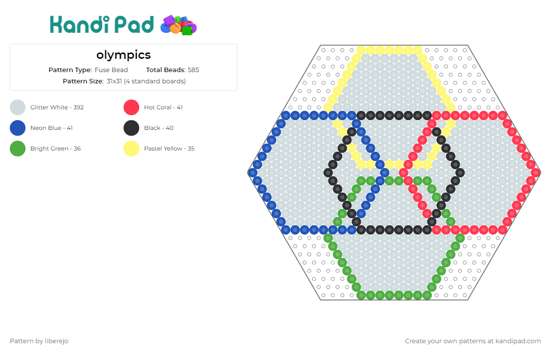 olympics - Fuse Bead Pattern by liberejo on Kandi Pad - olympics,rings,geometric,hexagon