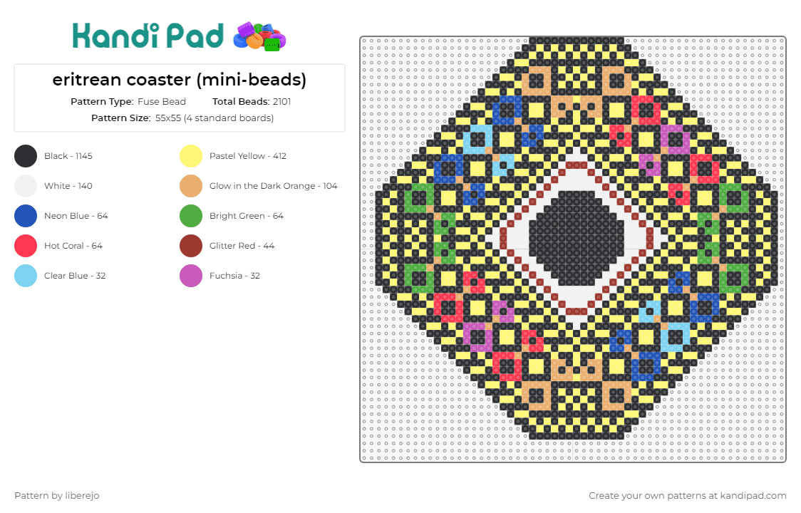 eritrean coaster (mini-beads) - Fuse Bead Pattern by liberejo on Kandi Pad - eritrea,coaster,geometric,colorful