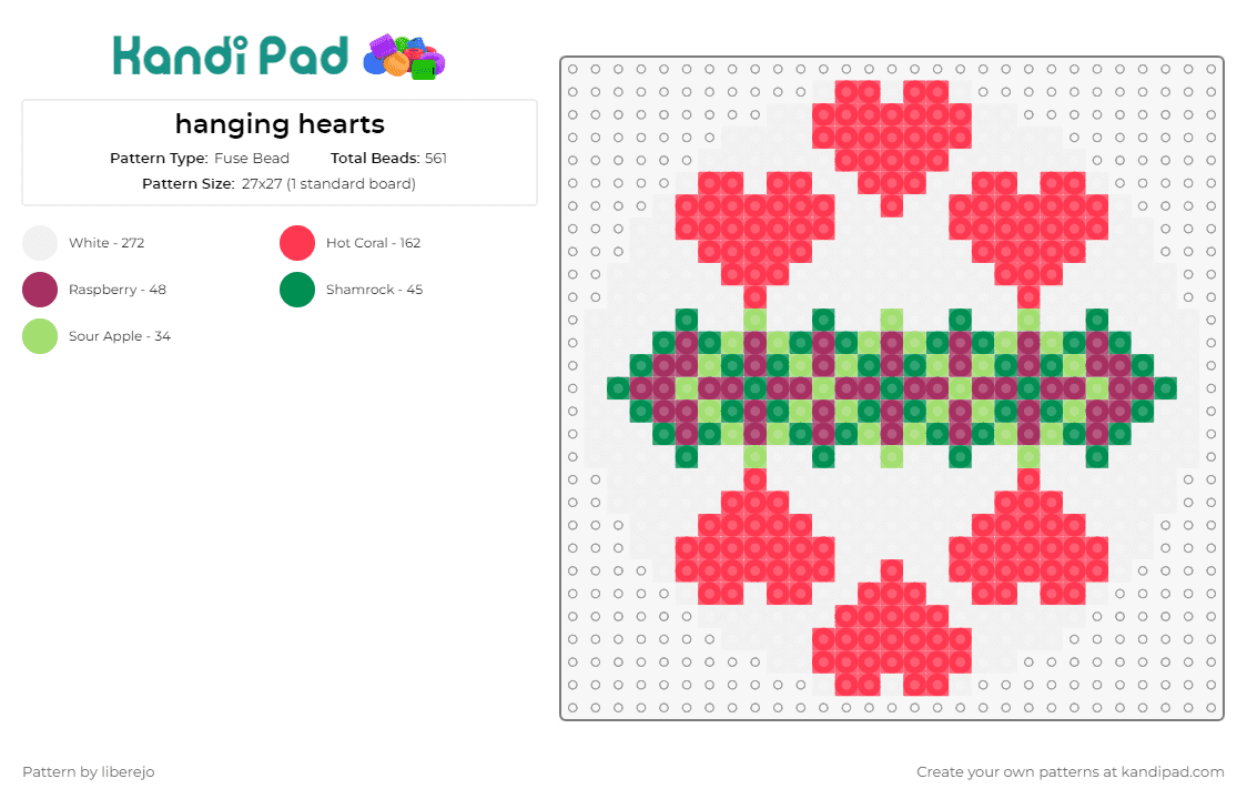 hanging hearts - Fuse Bead Pattern by liberejo on Kandi Pad - hearts,love,coaster,circle