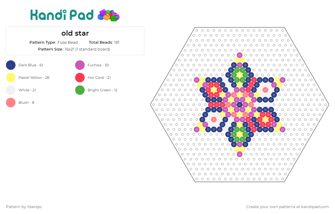 old star - Fuse Bead Pattern by liberejo on Kandi Pad - colorful,hexagon
