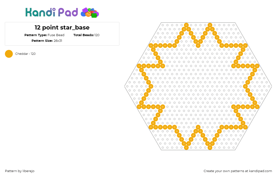 12 point star_base - Fuse Bead Pattern by liberejo on Kandi Pad - 