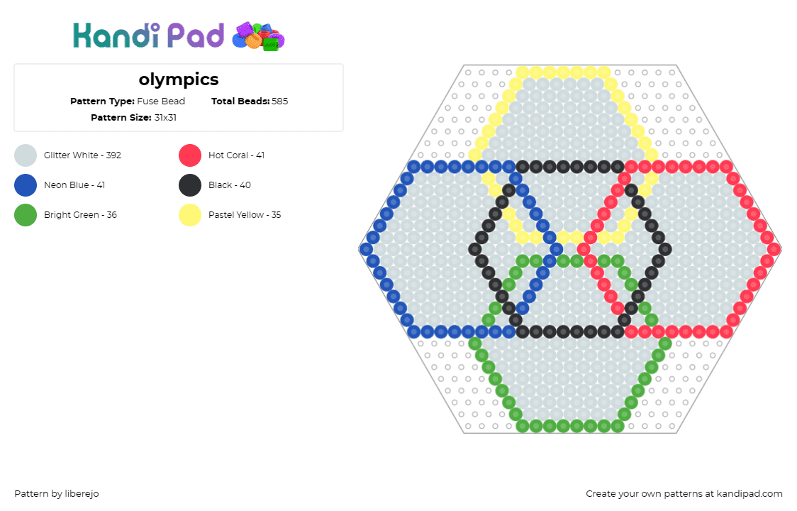 olympics - Fuse Bead Pattern by liberejo on Kandi Pad - olympics,rings,geometric,hexagon,sports,colorful,gray