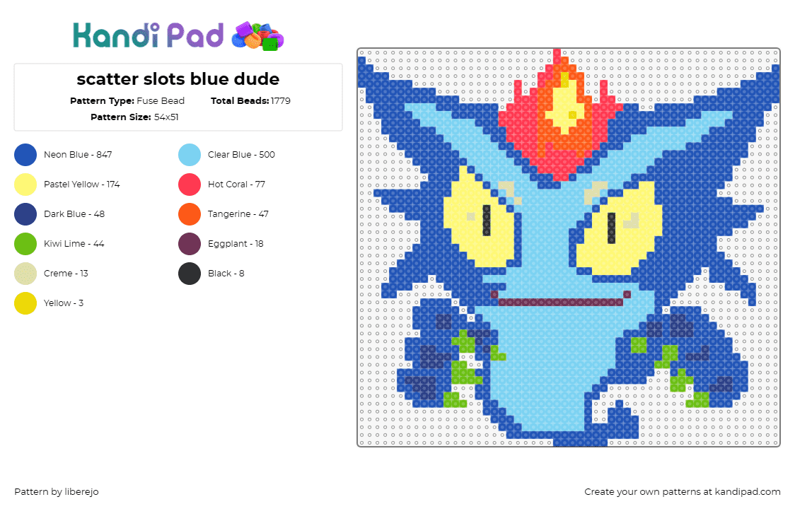 scatter slots blue dude - Fuse Bead Pattern by liberejo on Kandi Pad - scatter slots,goblin,ghost,gaming,fiery,gambling,light blue,blue,orange