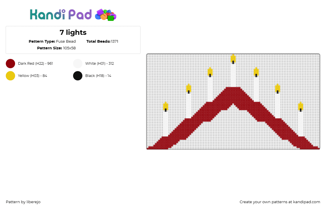 7 lights - Fuse Bead Pattern by liberejo on Kandi Pad - candles,advent,christmas,holiday,festive,pyramid,flames,red,white,yellow