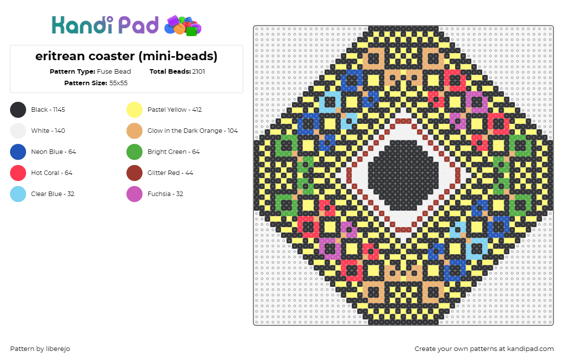 eritrean coaster (mini-beads) - Fuse Bead Pattern by liberejo on Kandi Pad - eritrea,geometric,coaster,african,colorful,trippy,yellow