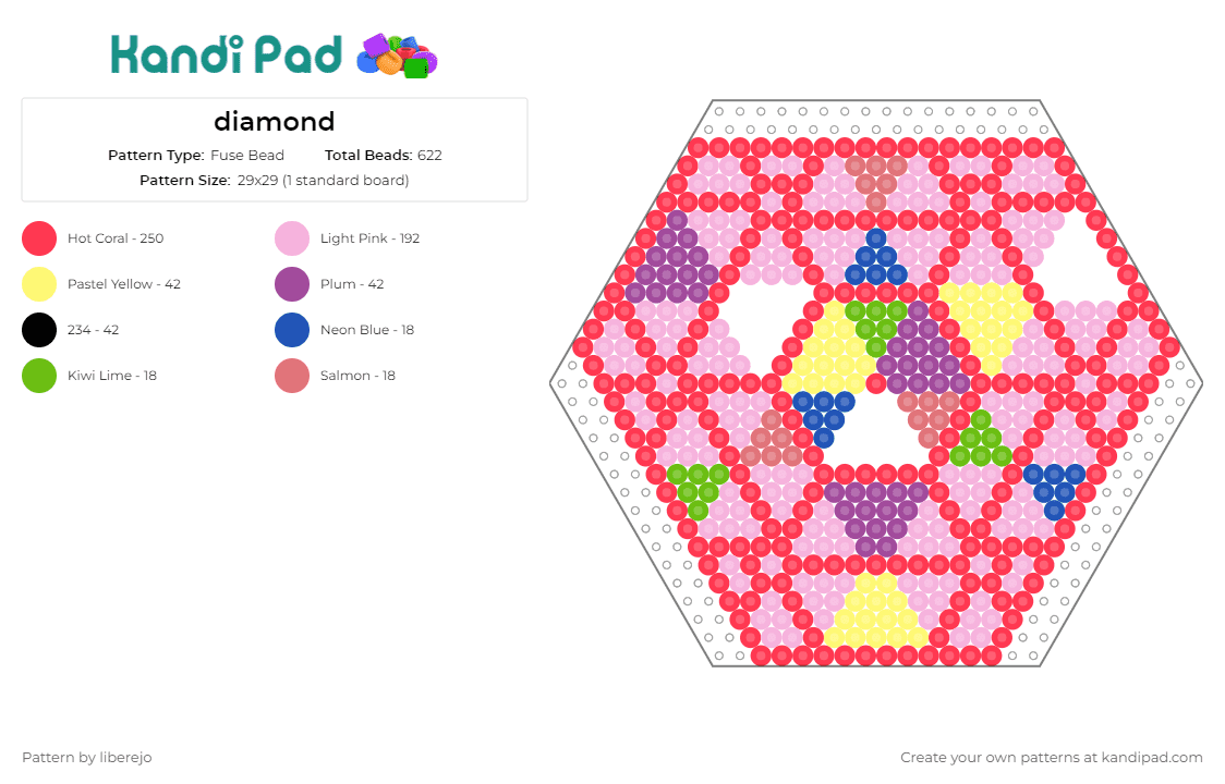 diamond - Fuse Bead Pattern by liberejo on Kandi Pad - diamond,geometric,colorful,hexagon