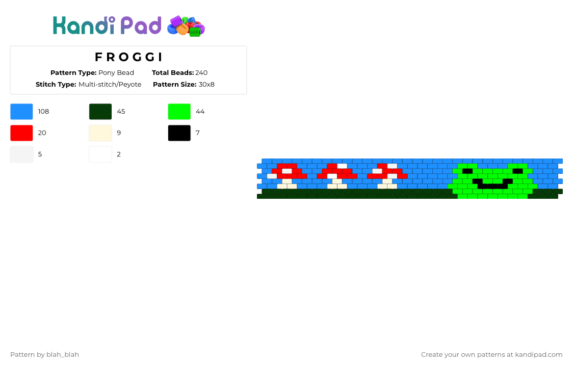 F R O G G I - Pony Bead Pattern by blah_blah on Kandi Pad - light blue