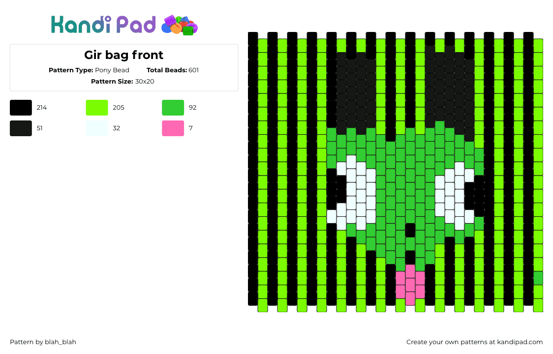 Gir bag front - Pony Bead Pattern by blah_blah on Kandi Pad - gir,invader zim,vertical,stripes,cartoon,character,derpy,tongue,panel,bag,green,black