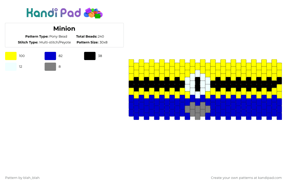 Minion - Pony Bead Pattern by blah_blah on Kandi Pad - minion,cuff,despicable me,movie,cartoon