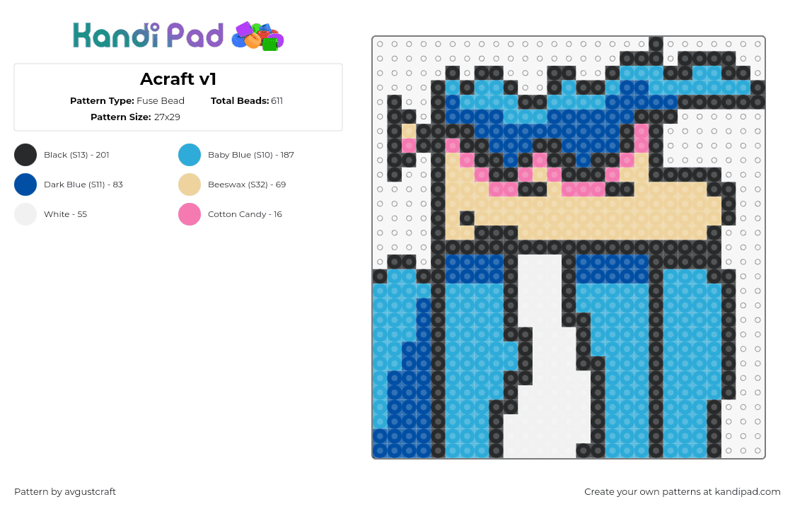 Acraft v1 - Fuse Bead Pattern by avgustcraft on Kandi Pad - character,cartoon,tan,blue