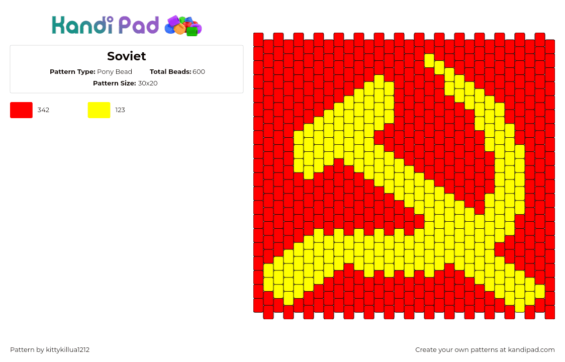 Soviet - Pony Bead Pattern by kittykillua1212 on Kandi Pad - hammer,sickle,soviet,communism,russia,panel,red,yellow