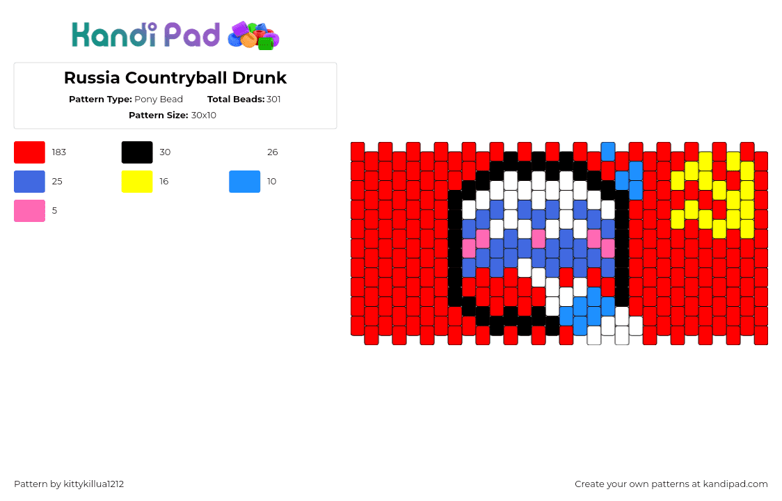 Russia Countryball Drunk - Pony Bead Pattern by kittykillua1212 on Kandi Pad - countryball,russia,animation,soviet,cuff,red,blue