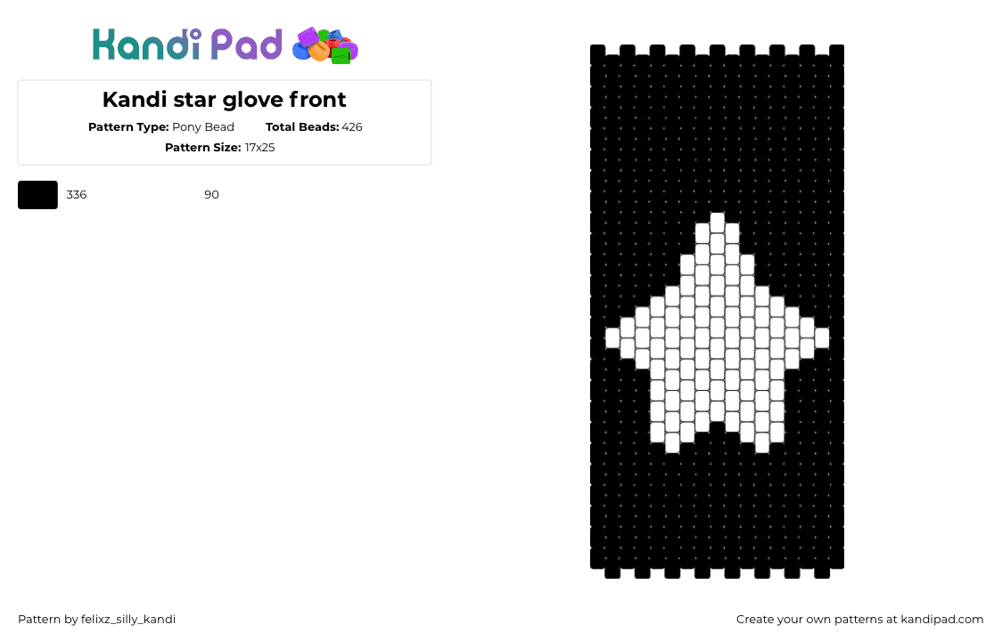 Kandi star glove front - Pony Bead Pattern by felixz_silly_kandi on Kandi Pad - star,glove,panel,black,white