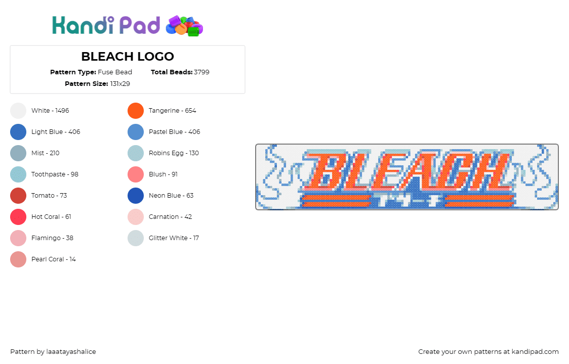 BLEACH LOGO - Fuse Bead Pattern by laaatayashalice on Kandi Pad - bleach,logo,anime,fiery,tv show,red,white,blue