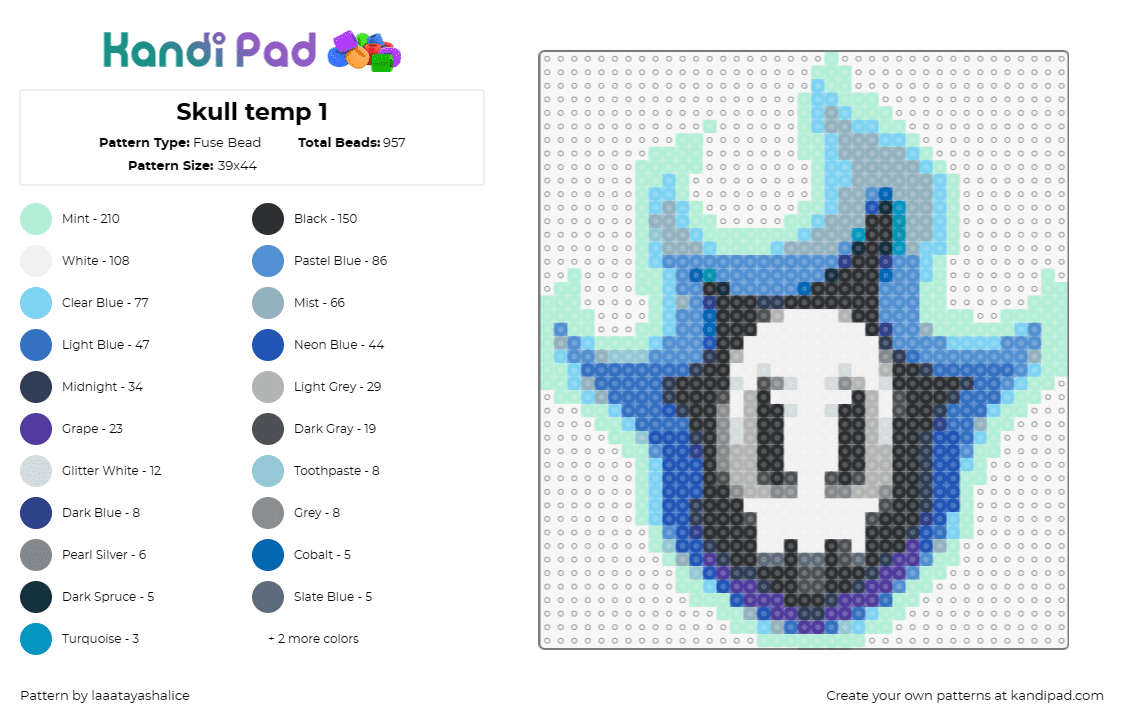 Skull temp 1 - Fuse Bead Pattern by laaatayashalice on Kandi Pad - skull,flames,fire,blue,light blue