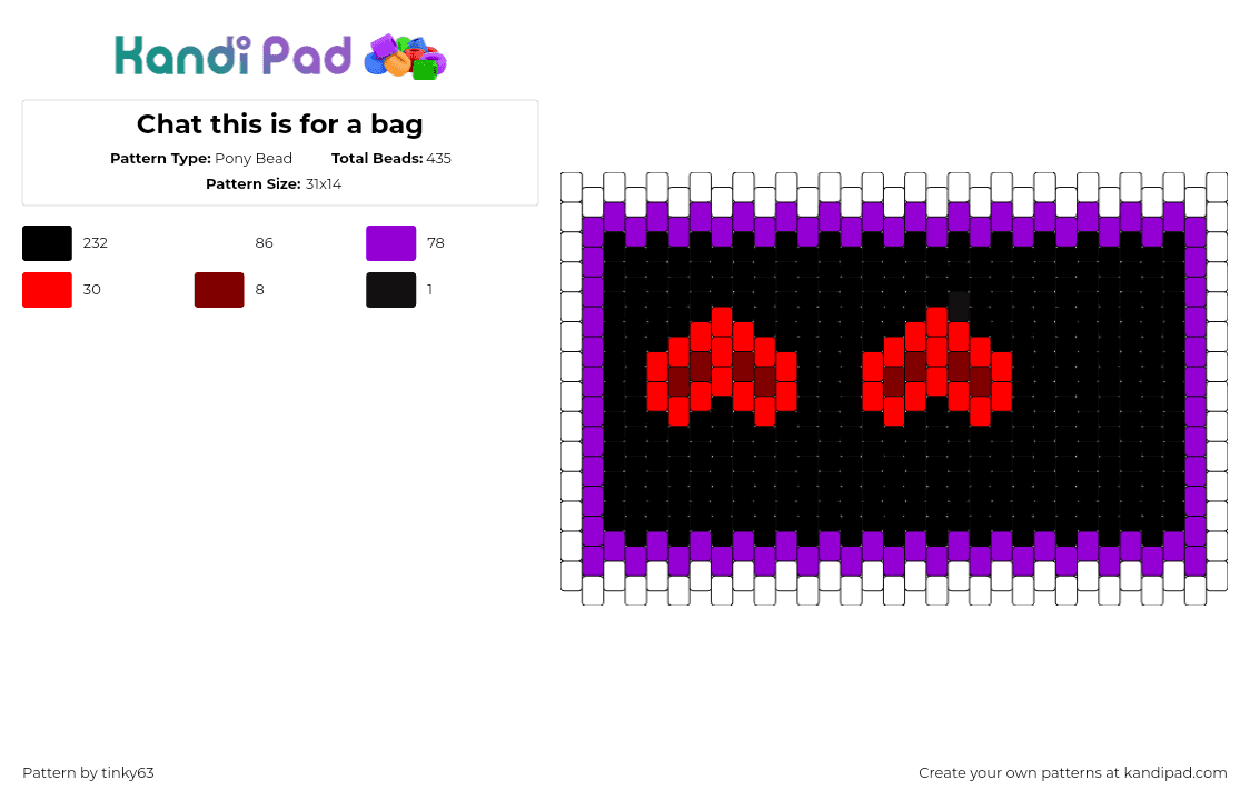 Chat this is for a bag - Pony Bead Pattern by tinky63 on Kandi Pad - panel,hearts,bag,dark,black,red,purple