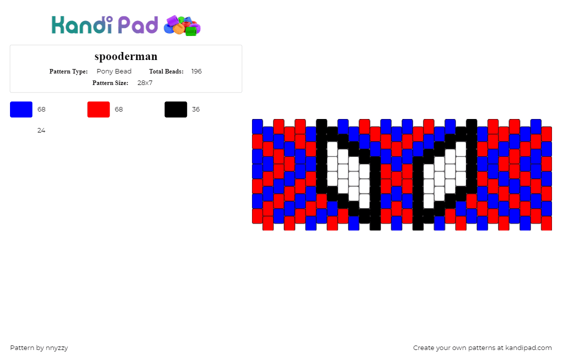 spooderman - Pony Bead Pattern by nnyzzy on Kandi Pad - spooderman,spiderman,meme,eyes,superhero,cuff,white,red,blue