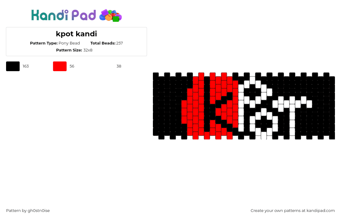 kpot kandi - Pony Bead Pattern by gh0stn0ise on Kandi Pad - kpot,logo,restaurant,bbq,cuff,black,red,white