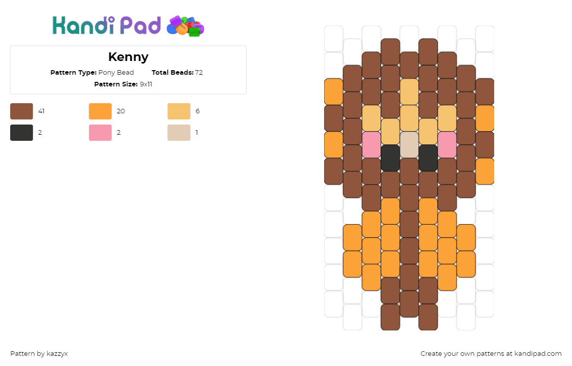 Kenny - Pony Bead Pattern by kazzyx on Kandi Pad - kenny mccormick,south park,character,tv show,animation,brown,orange