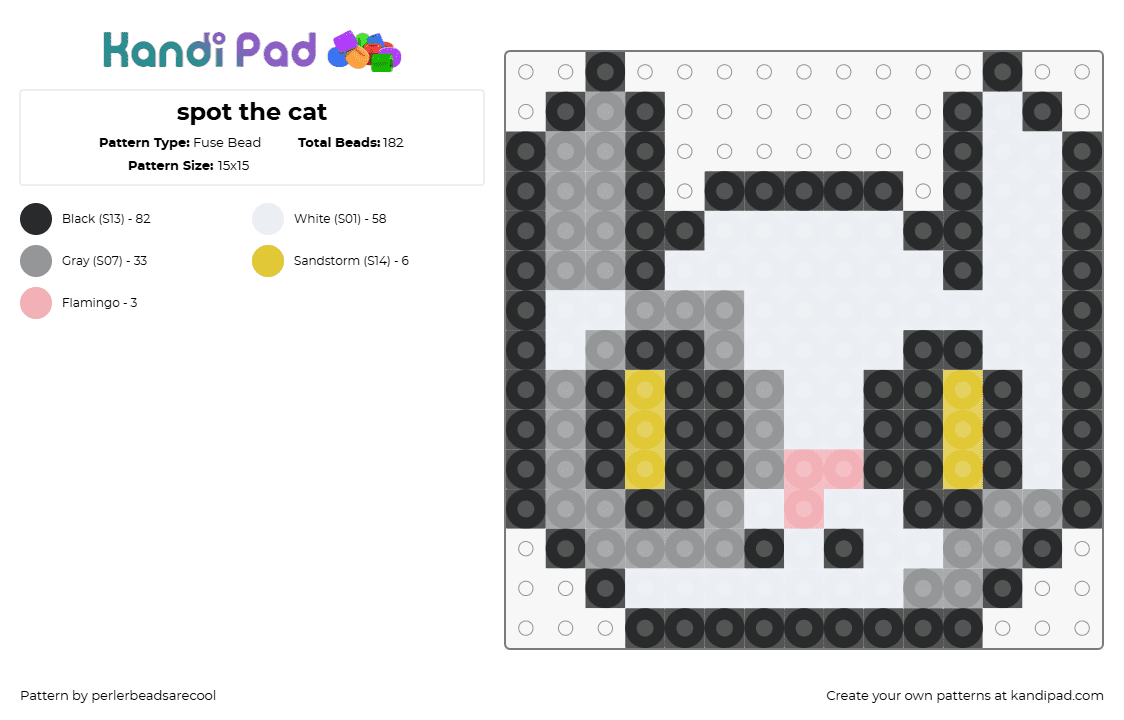 spot the cat - Fuse Bead Pattern by perlerbeadsarecool on Kandi Pad - cat,kitten,cute,animal,head,white,gray