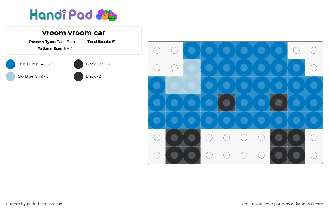 vroom vroom car - Fuse Bead Pattern by perlerbeadsarecool on Kandi Pad - car,automobile,simple,blue