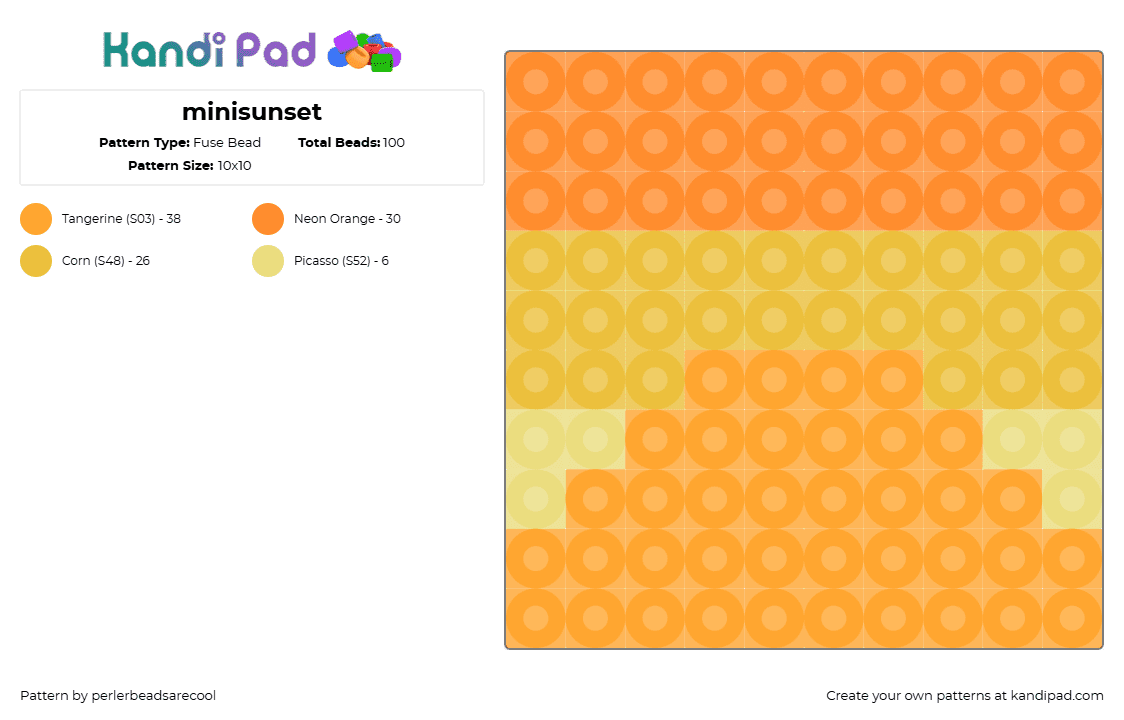 minisunset - Fuse Bead Pattern by perlerbeadsarecool on Kandi Pad - sunset,bright,panel,simple,orange,yellow