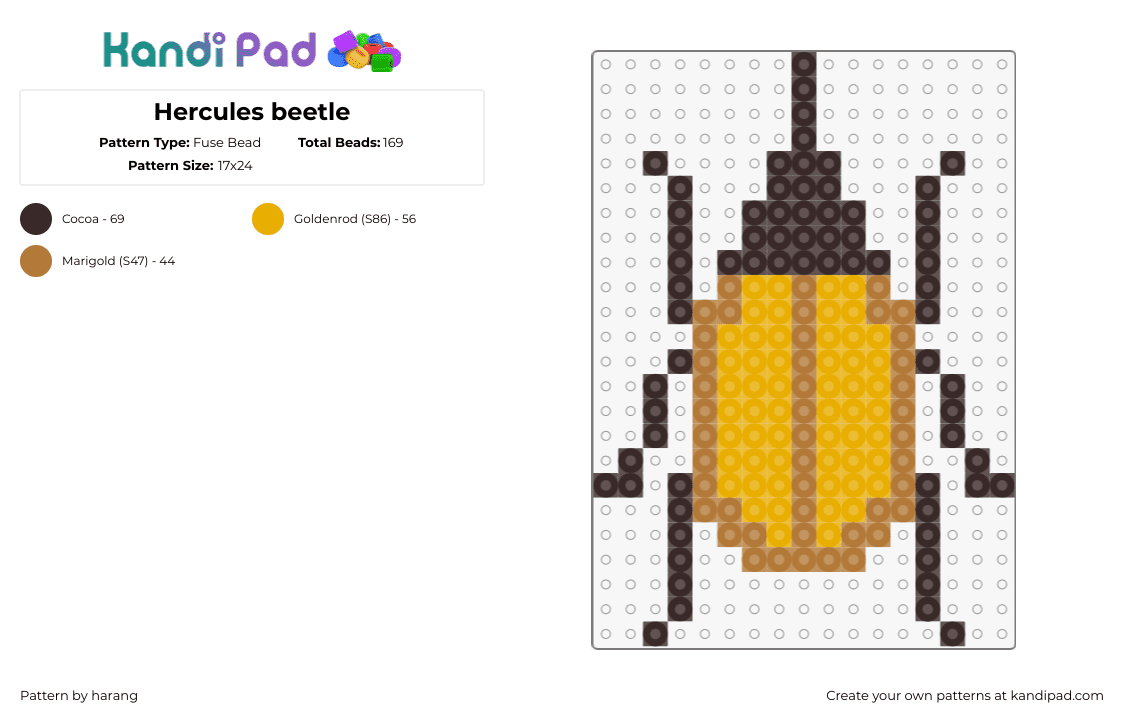 Hercules beetle - Fuse Bead Pattern by harang on Kandi Pad - beetle,insect,bug,animal,brown,gold