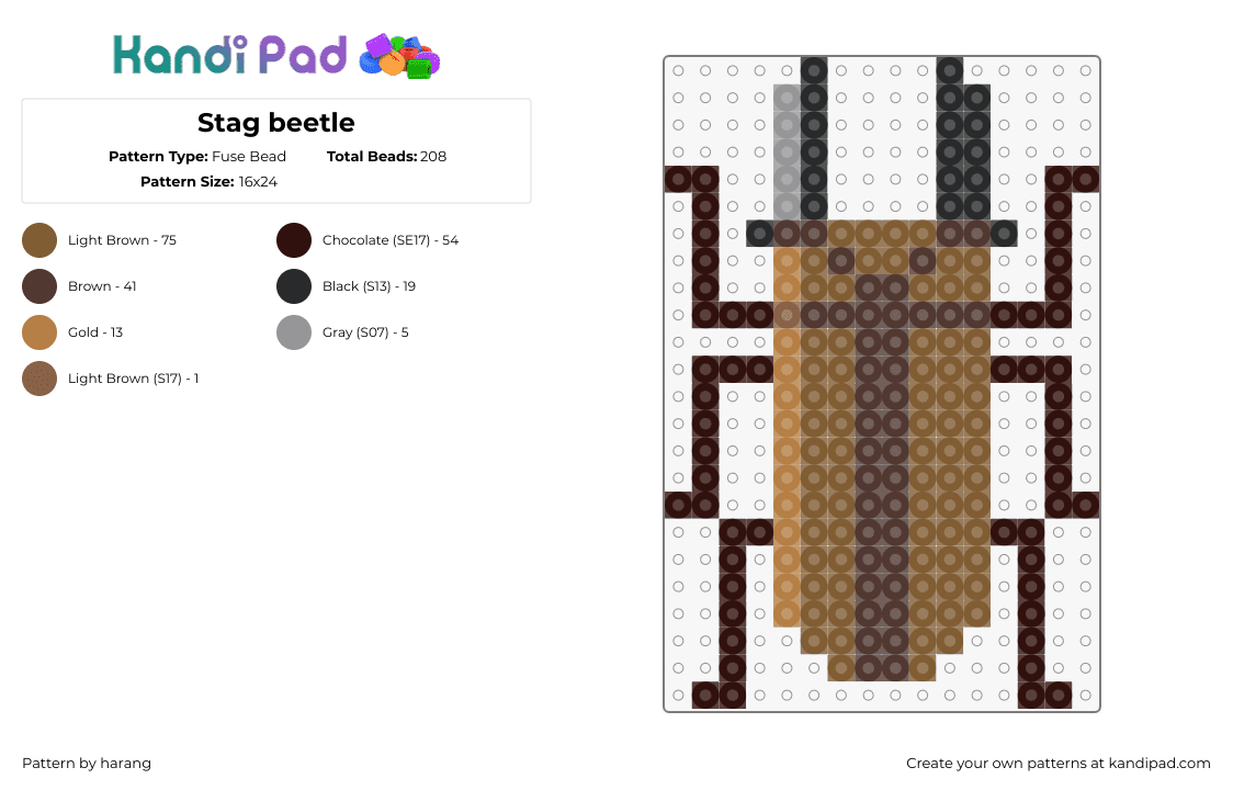 Stag beetle - Fuse Bead Pattern by harang on Kandi Pad - beetle,insect,bug,animal,brown