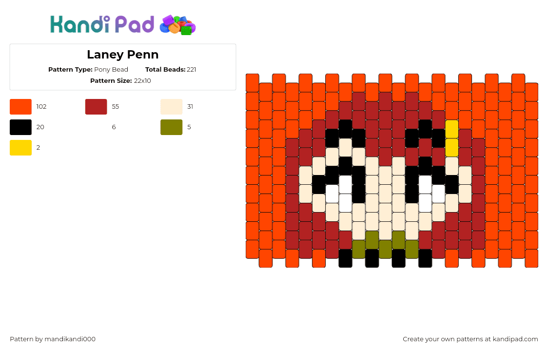 Laney Penn - Pony Bead Pattern by mandikandi000 on Kandi Pad - laney penn,grajband,character,chibi,animation,tv show,orange,tan