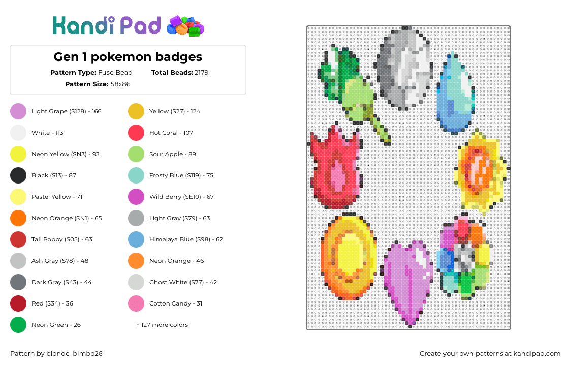 Gen 1 pokemon badges - Fuse Bead Pattern by blonde_bimbo26 on Kandi Pad - pokemon,badges,colorful,gaming,yellow,purple,red